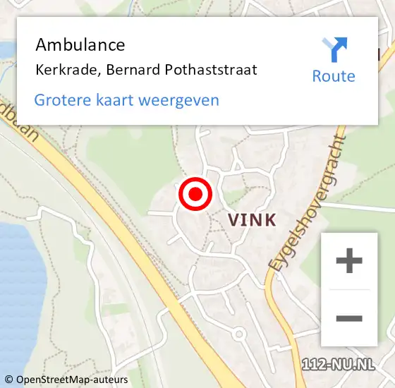 Locatie op kaart van de 112 melding: Ambulance Kerkrade, Bernard Pothaststraat op 8 oktober 2019 14:27