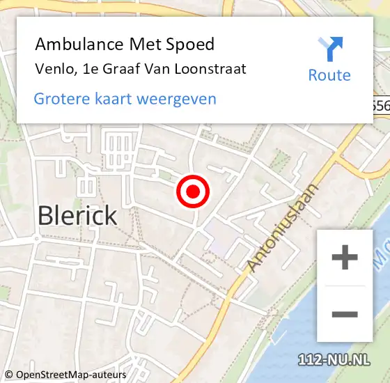 Locatie op kaart van de 112 melding: Ambulance Met Spoed Naar Venlo, 1e Graaf Van Loonstraat op 8 oktober 2019 16:26