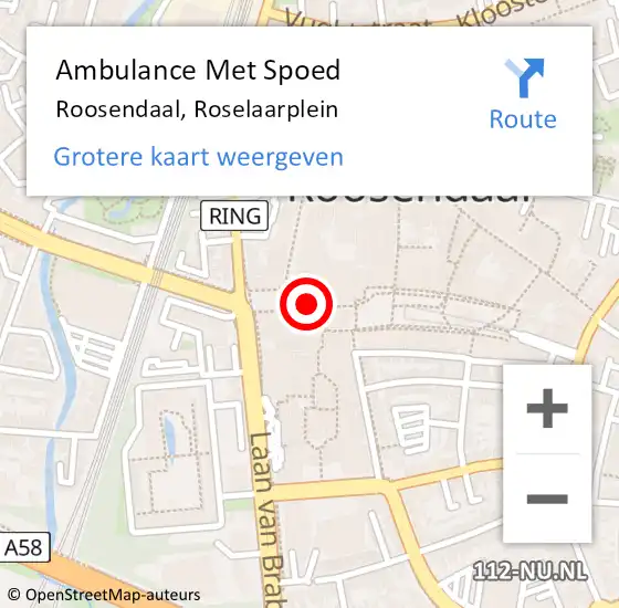 Locatie op kaart van de 112 melding: Ambulance Met Spoed Naar Roosendaal, Roselaarplein op 8 oktober 2019 17:29