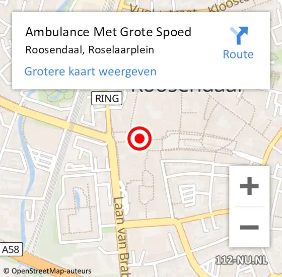 Locatie op kaart van de 112 melding: Ambulance Met Grote Spoed Naar Roosendaal, Roselaarplein op 8 oktober 2019 17:35