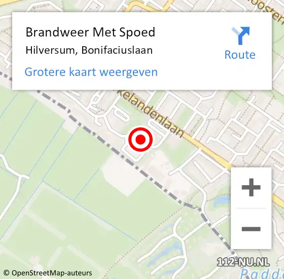 Locatie op kaart van de 112 melding: Brandweer Met Spoed Naar Hilversum, Bonifaciuslaan op 8 oktober 2019 17:42