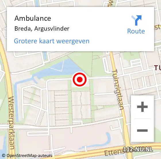 Locatie op kaart van de 112 melding: Ambulance Breda, Argusvlinder op 8 oktober 2019 19:14