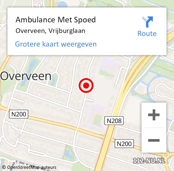 Locatie op kaart van de 112 melding: Ambulance Met Spoed Naar Overveen, Vrijburglaan op 8 oktober 2019 20:16