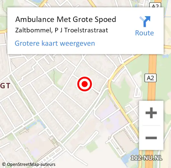 Locatie op kaart van de 112 melding: Ambulance Met Grote Spoed Naar Zaltbommel, P J Troelstrastraat op 8 oktober 2019 21:15