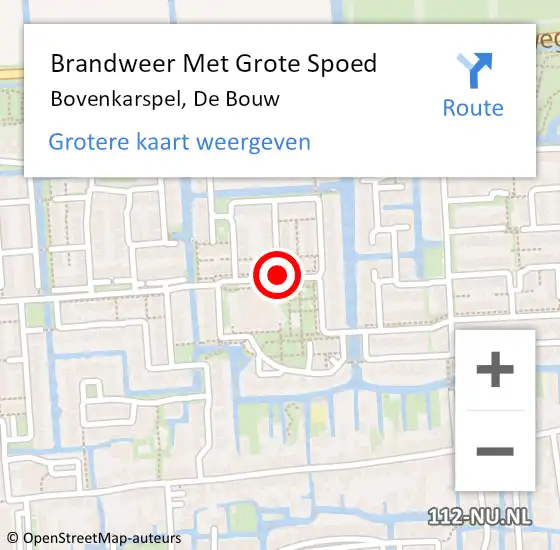 Locatie op kaart van de 112 melding: Brandweer Met Grote Spoed Naar Bovenkarspel, De Bouw op 8 oktober 2019 21:51