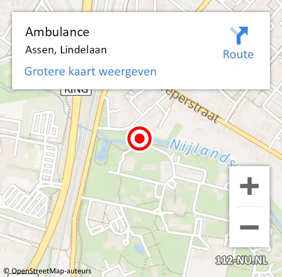 Locatie op kaart van de 112 melding: Ambulance Assen, Lindelaan op 8 oktober 2019 23:31