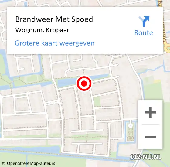 Locatie op kaart van de 112 melding: Brandweer Met Spoed Naar Wognum, Kropaar op 9 oktober 2019 00:14