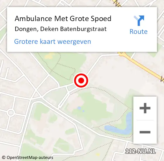 Locatie op kaart van de 112 melding: Ambulance Met Grote Spoed Naar Dongen, Deken Batenburgstraat op 9 oktober 2019 07:13