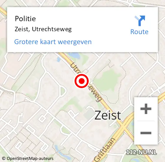 Locatie op kaart van de 112 melding: Politie Zeist, Utrechtseweg op 9 oktober 2019 08:36