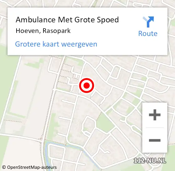 Locatie op kaart van de 112 melding: Ambulance Met Grote Spoed Naar Hoeven, Rasopark op 9 oktober 2019 09:11