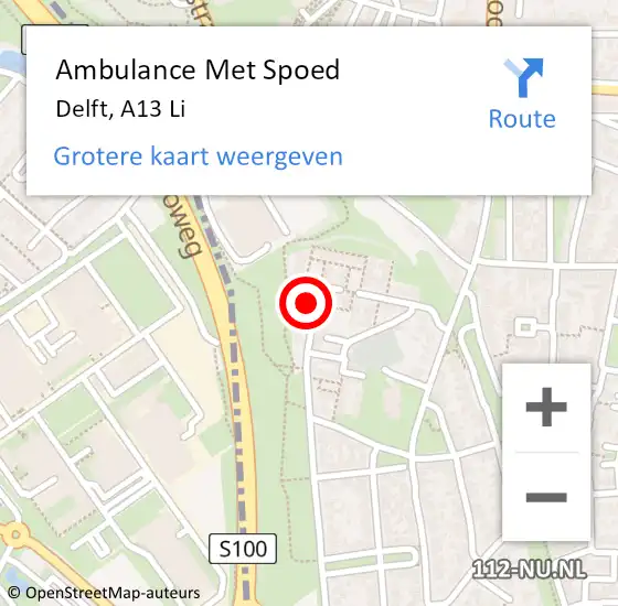 Locatie op kaart van de 112 melding: Ambulance Met Spoed Naar Delft, A13 Li op 9 oktober 2019 10:35