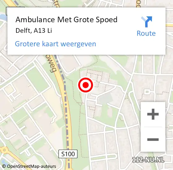 Locatie op kaart van de 112 melding: Ambulance Met Grote Spoed Naar Delft, A13 Li op 9 oktober 2019 10:38