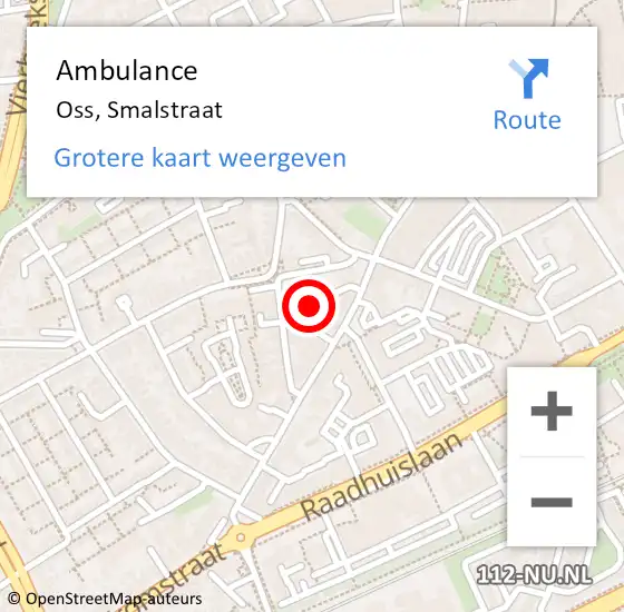 Locatie op kaart van de 112 melding: Ambulance Oss, Smalstraat op 9 oktober 2019 10:39