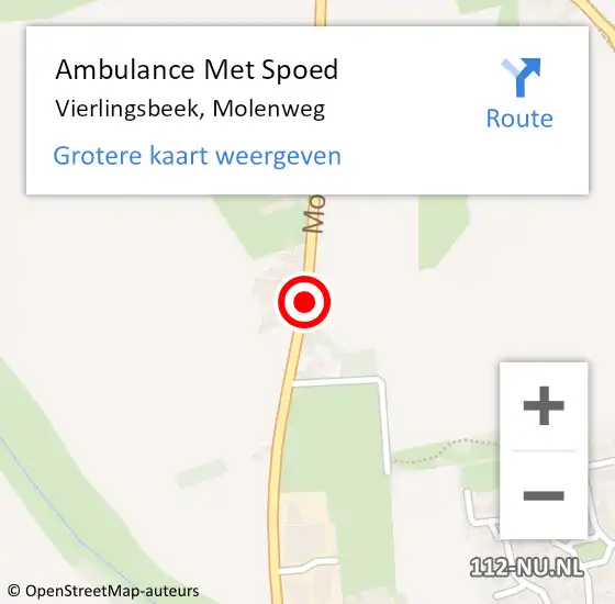 Locatie op kaart van de 112 melding: Ambulance Met Spoed Naar Vierlingsbeek, Molenweg op 9 oktober 2019 11:02