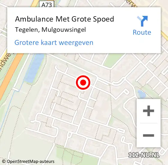 Locatie op kaart van de 112 melding: Ambulance Met Grote Spoed Naar Tegelen, Mulgouwsingel op 9 oktober 2019 11:13