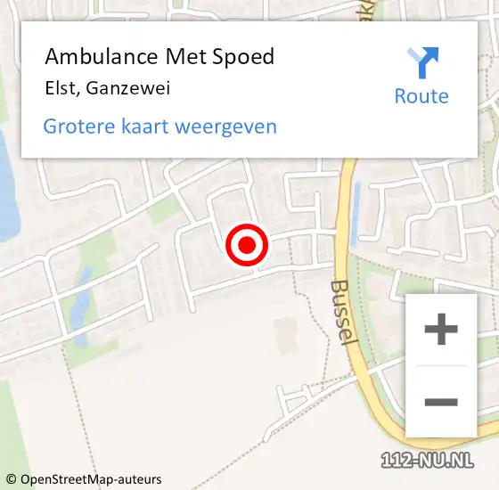 Locatie op kaart van de 112 melding: Ambulance Met Spoed Naar Elst, Ganzewei op 9 oktober 2019 12:01