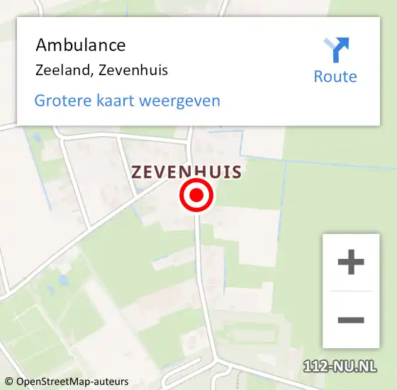 Locatie op kaart van de 112 melding: Ambulance Zeeland, Zevenhuis op 9 oktober 2019 12:14