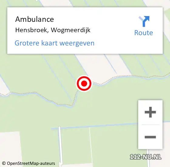 Locatie op kaart van de 112 melding: Ambulance Hensbroek, Wogmeerdijk op 9 oktober 2019 13:11