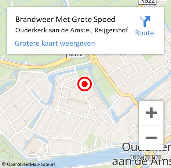 Locatie op kaart van de 112 melding: Brandweer Met Grote Spoed Naar Ouderkerk aan de Amstel, Reijgershof op 28 september 2013 22:52