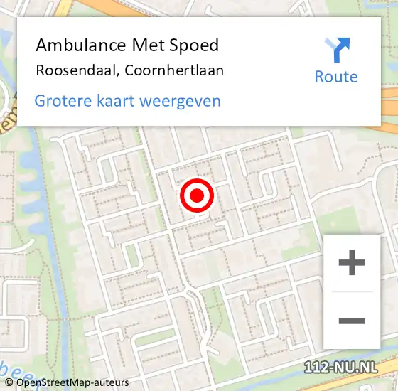 Locatie op kaart van de 112 melding: Ambulance Met Spoed Naar Roosendaal, Coornhertlaan op 9 oktober 2019 13:31