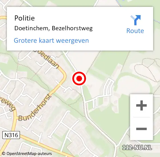 Locatie op kaart van de 112 melding: Politie Doetinchem, Bezelhorstweg op 9 oktober 2019 14:46