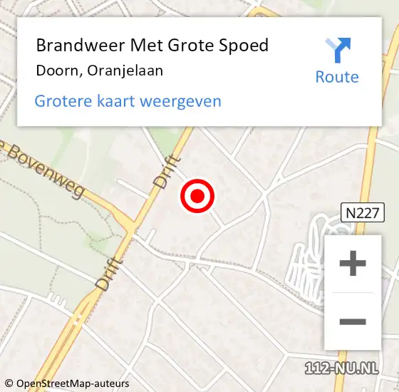 Locatie op kaart van de 112 melding: Brandweer Met Grote Spoed Naar Doorn, Oranjelaan op 9 oktober 2019 16:02