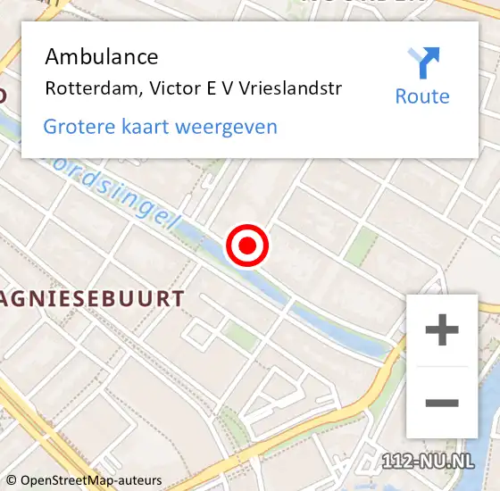 Locatie op kaart van de 112 melding: Ambulance Rotterdam, Victor E V Vrieslandstr op 9 oktober 2019 16:05