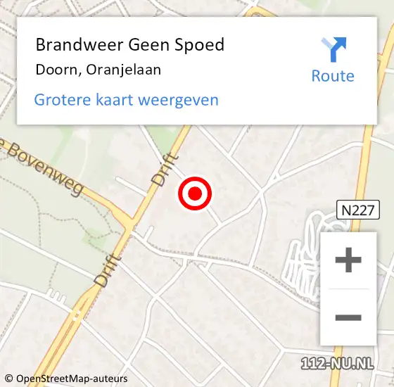 Locatie op kaart van de 112 melding: Brandweer Geen Spoed Naar Doorn, Oranjelaan op 9 oktober 2019 16:11