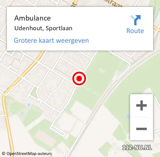 Locatie op kaart van de 112 melding: Ambulance Udenhout, Sportlaan op 9 oktober 2019 16:27
