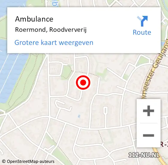 Locatie op kaart van de 112 melding: Ambulance Roermond, Roodververij op 9 oktober 2019 18:23