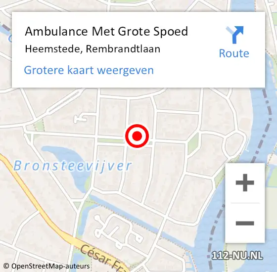 Locatie op kaart van de 112 melding: Ambulance Met Grote Spoed Naar Heemstede, Rembrandtlaan op 9 oktober 2019 18:36