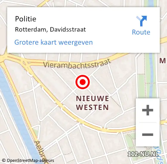 Locatie op kaart van de 112 melding: Politie Rotterdam, Davidsstraat op 9 oktober 2019 18:51