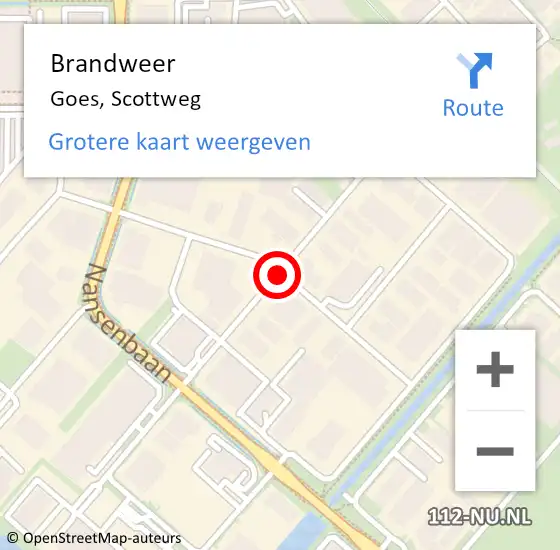 Locatie op kaart van de 112 melding: Brandweer Goes, Scottweg op 9 oktober 2019 19:35