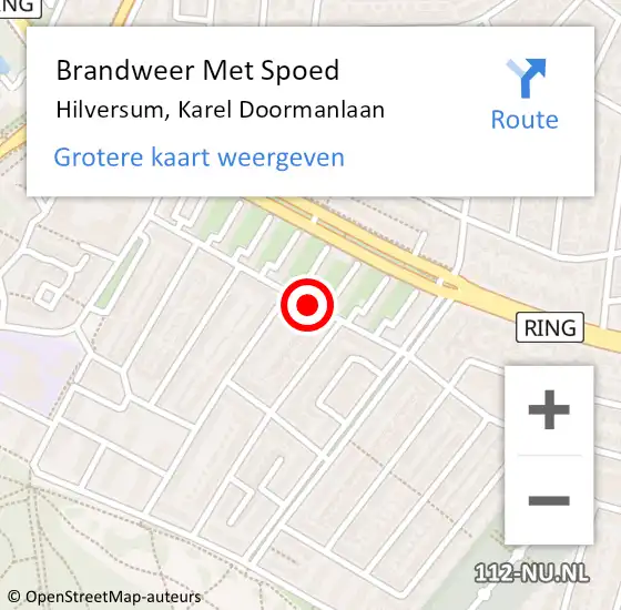 Locatie op kaart van de 112 melding: Brandweer Met Spoed Naar Hilversum, Karel Doormanlaan op 9 oktober 2019 19:41