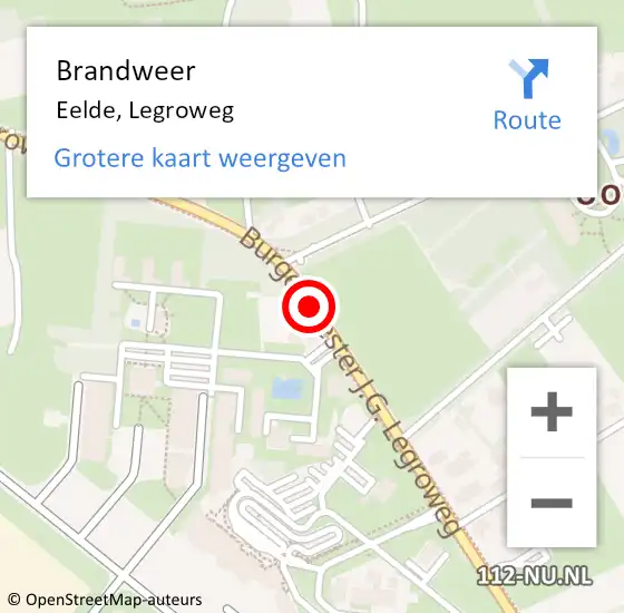Locatie op kaart van de 112 melding: Brandweer Eelde, Legroweg op 9 oktober 2019 19:48