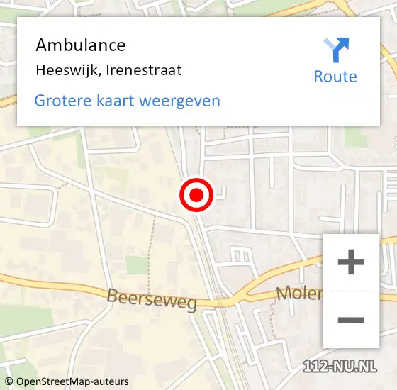 Locatie op kaart van de 112 melding: Ambulance Heeswijk, Irenestraat op 9 oktober 2019 20:23