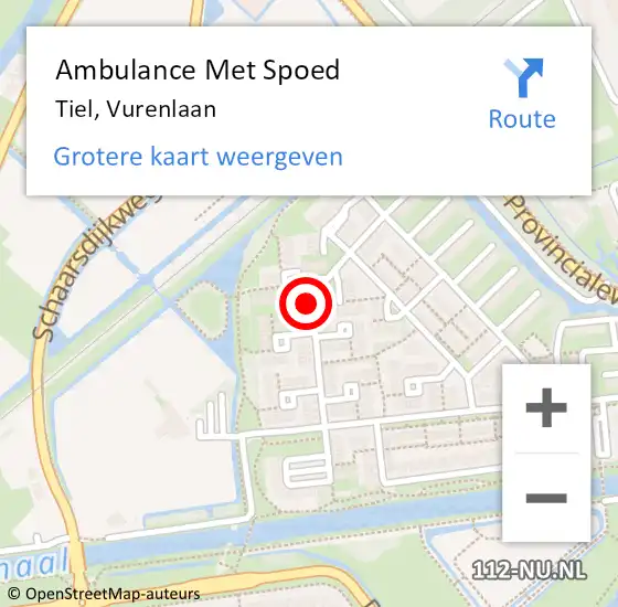 Locatie op kaart van de 112 melding: Ambulance Met Spoed Naar Tiel, Vurenlaan op 10 oktober 2019 00:04