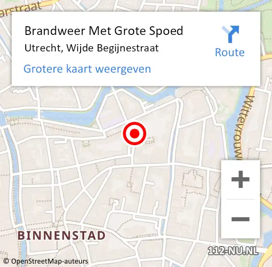 Locatie op kaart van de 112 melding: Brandweer Met Grote Spoed Naar Utrecht, Wijde Begijnestraat op 10 oktober 2019 01:42