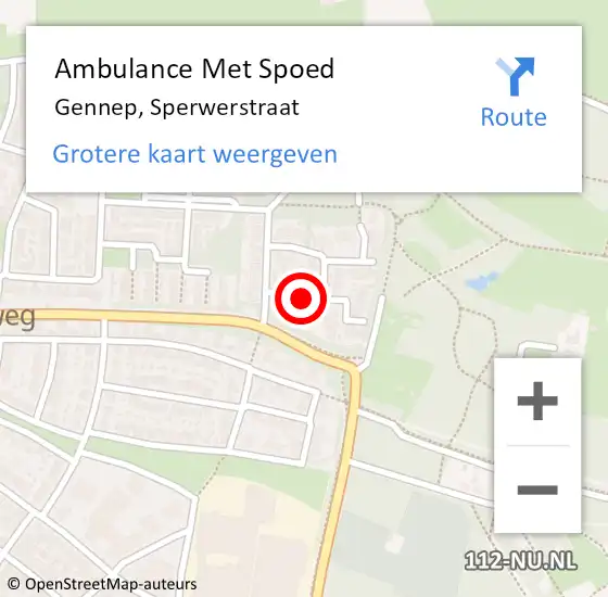 Locatie op kaart van de 112 melding: Ambulance Met Spoed Naar Gennep, Sperwerstraat op 10 oktober 2019 03:35