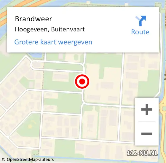 Locatie op kaart van de 112 melding: Brandweer Hoogeveen, Buitenvaart op 10 oktober 2019 08:55