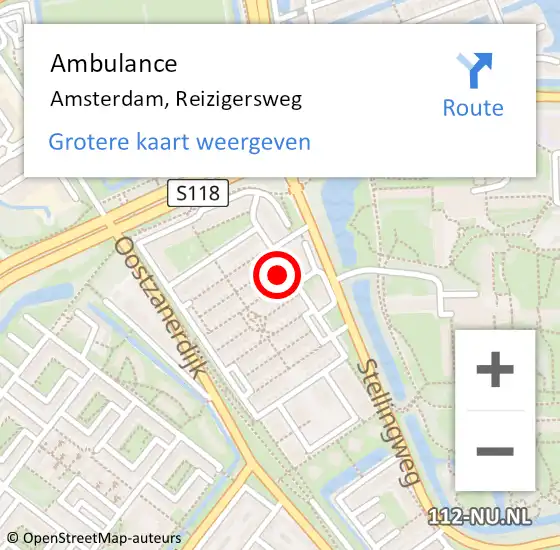 Locatie op kaart van de 112 melding: Ambulance Amsterdam, Reizigersweg op 10 oktober 2019 10:21