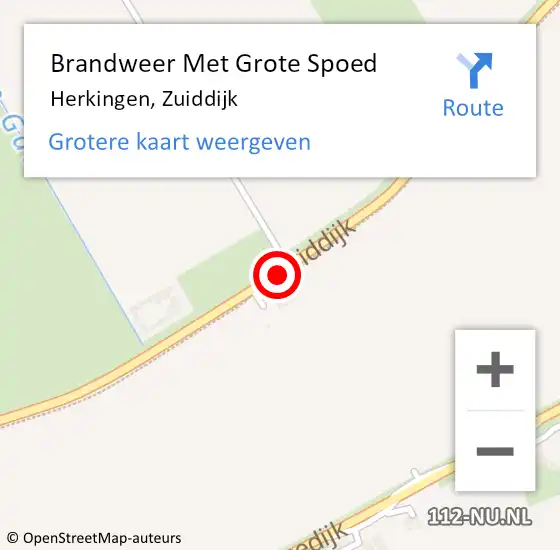 Locatie op kaart van de 112 melding: Brandweer Met Grote Spoed Naar Herkingen, Zuiddijk op 10 oktober 2019 10:28