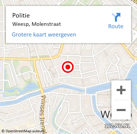 Locatie op kaart van de 112 melding: Politie Weesp, Molenstraat op 10 oktober 2019 10:37