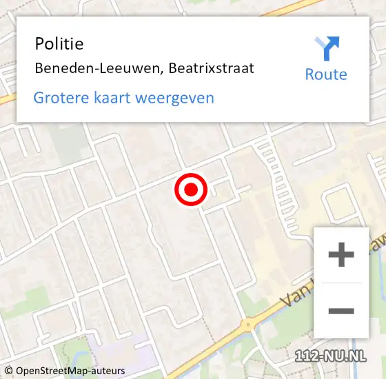 Locatie op kaart van de 112 melding: Politie Beneden-Leeuwen, Beatrixstraat op 10 oktober 2019 11:11