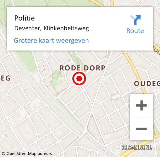 Locatie op kaart van de 112 melding: Politie Deventer, Klinkenbeltsweg op 10 oktober 2019 11:21