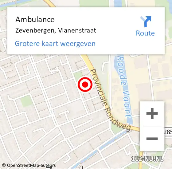 Locatie op kaart van de 112 melding: Ambulance Zevenbergen, Vianenstraat op 10 oktober 2019 11:24