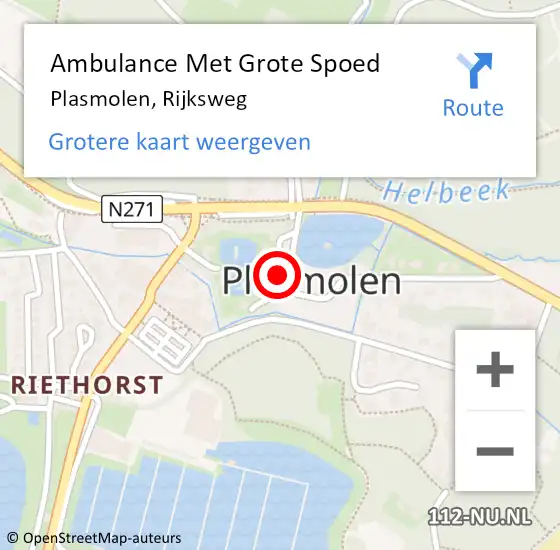 Locatie op kaart van de 112 melding: Ambulance Met Grote Spoed Naar Plasmolen, Rijksweg op 10 oktober 2019 13:10