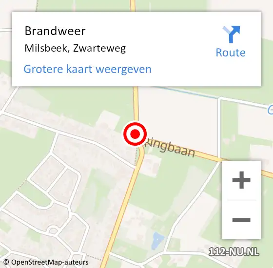Locatie op kaart van de 112 melding: Brandweer Milsbeek, Zwarteweg op 10 oktober 2019 13:38