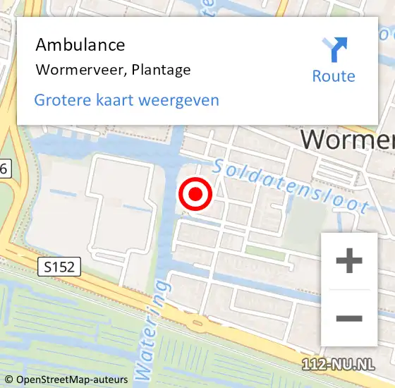 Locatie op kaart van de 112 melding: Ambulance Wormerveer, Plantage op 10 oktober 2019 13:44