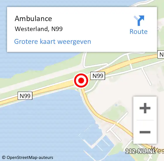 Locatie op kaart van de 112 melding: Ambulance Westerland, N99 op 10 oktober 2019 13:51